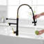 Robinet d'évier de cuisine avec douchette rétractable en noir et or, température de l'eau réglable sur 360 degrés, utilisateur