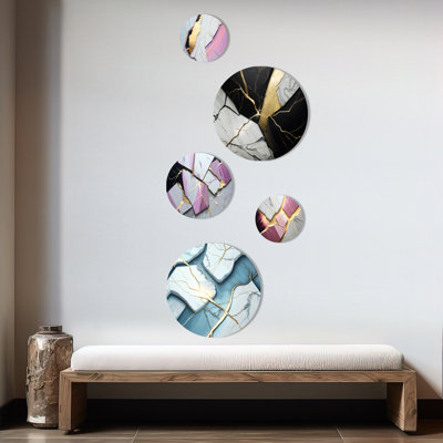 Géode abstraite blanche II - Décoration murale abstraite en métal marbré