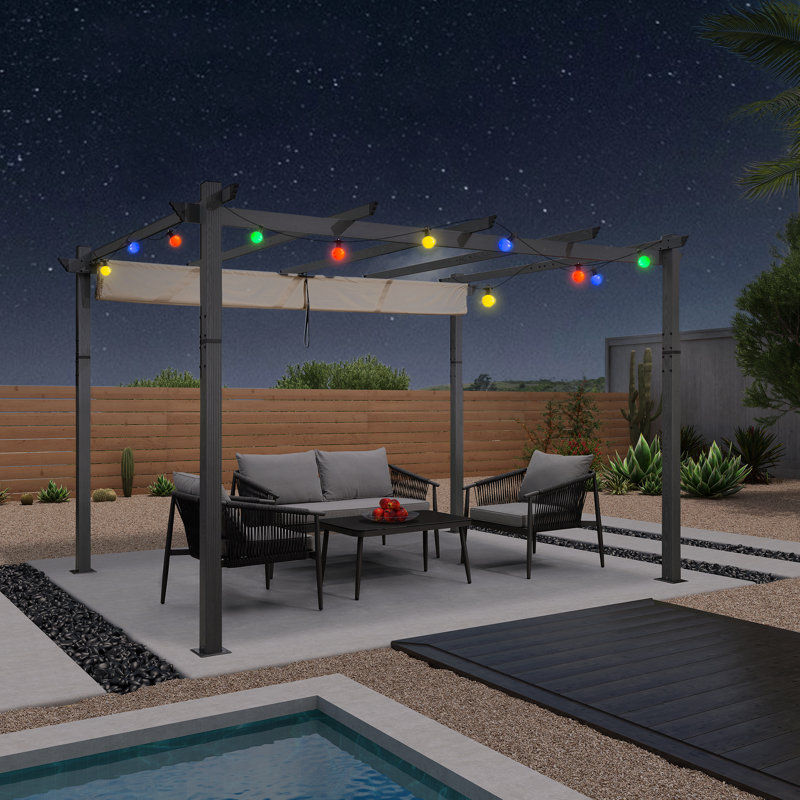 Pergola en aluminium avec auvent, 9,9 pi x 12,9 pi, Beige