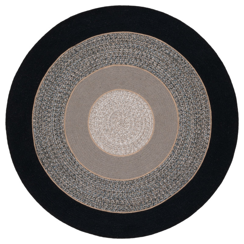 Tapis tressé noir / gris 756, Rond 4 pi