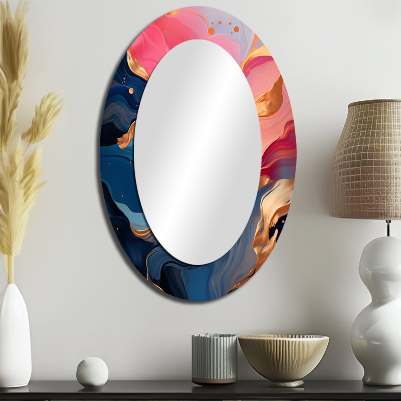 Miroir mural rose et doré à encre liquide Abstraction VII - Rose, 36 po x 24 po