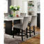 Ensemble de salle à manger transitionnel 7 pièces avec table rectangulaire en marbre et 6 chaises hautes rembourrées à dossier plein, garnies de clous décoratifs, disponibles en blanc, gris ou noir. Différentes combinaisons de couleurs.