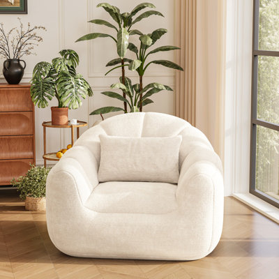 Grand canapé à billes en forme de coquille de lapin artificielle à poils longs, fauteuil à billes surdimensionné et canapé-lit avec accoudoirs et coussins décoratifs, convient aux salons, aux chambres et aux balcons