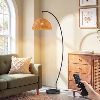 69" Rattan Arched/Arc Floor Lamp with Remote Control,Bulb Included