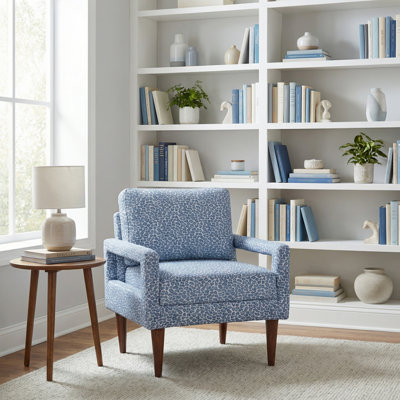 Fauteuil d'appoint rembourré bleu avec structure en bois