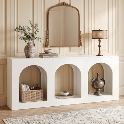 70.9" Console Table, Wooden Entryway Table with 3 Arched Storage Shelves for Foyer, Hallway, Living Room