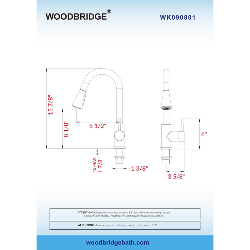 WoodBridge Pull Down Kitchen Faucet, Brushed Nickel
