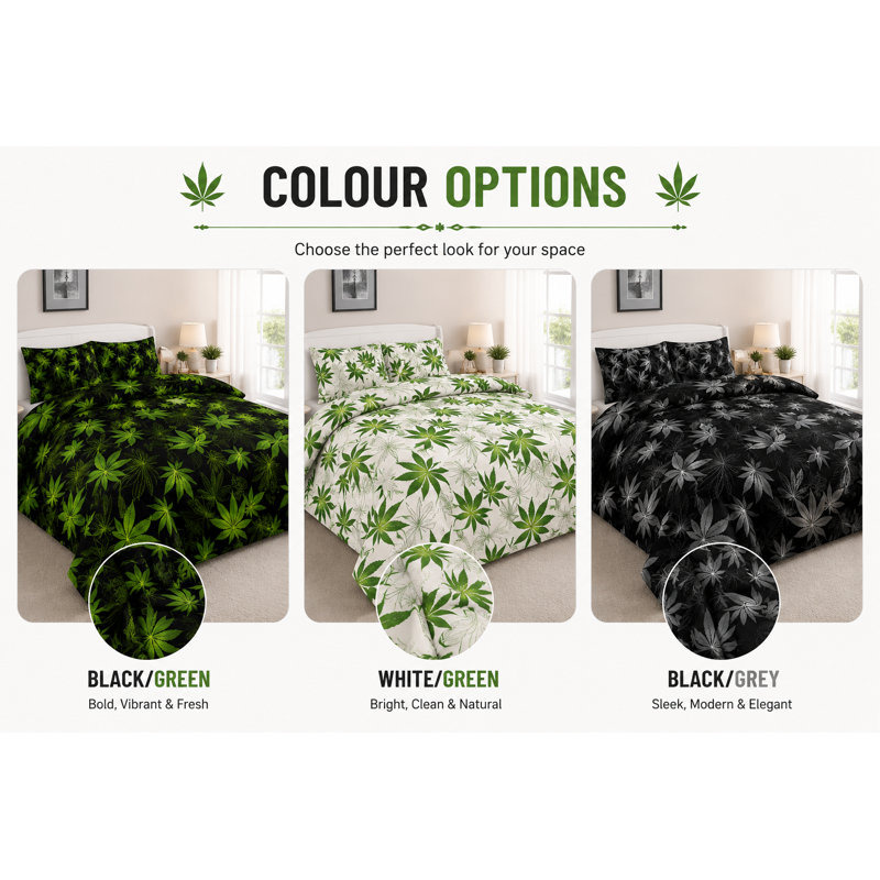 NZ Cotton Blend Abstract Duvet Cover Set with Pillowcases, King, Black/Green