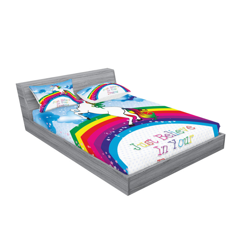 Ambesonne Fantasy Fitted Sheet & Pillow Sham Set, Multicolor