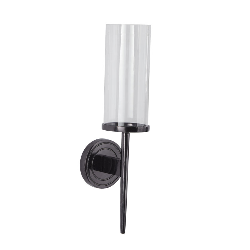 Aluminum Metal Wall Sconce with Glass Holder, Black