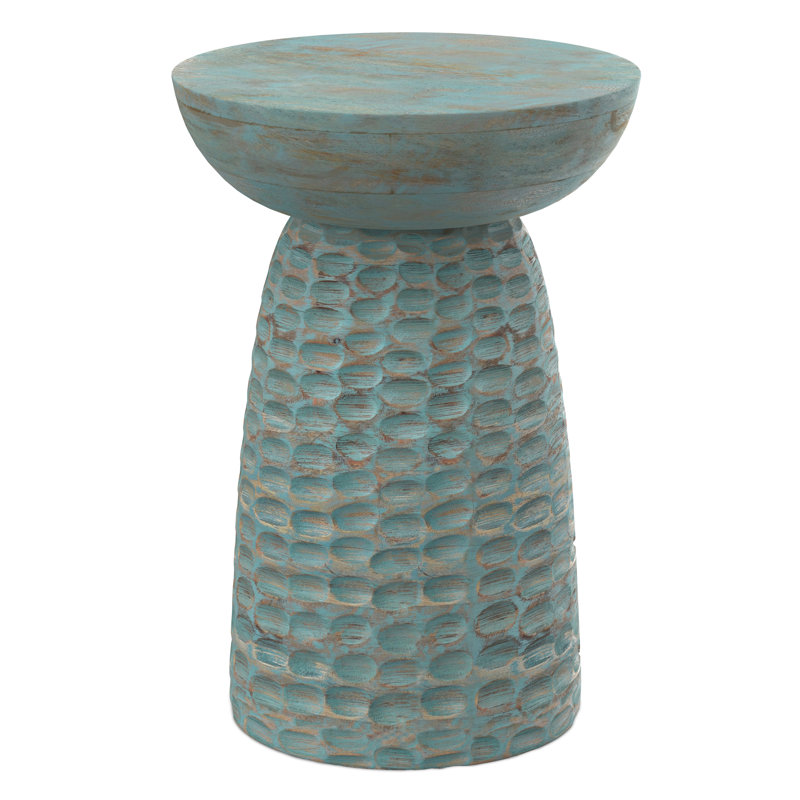 Boyd Solid Mango Wood Contemporary Accent Table with Textured Finish, Fully Assembled, Teal Wash