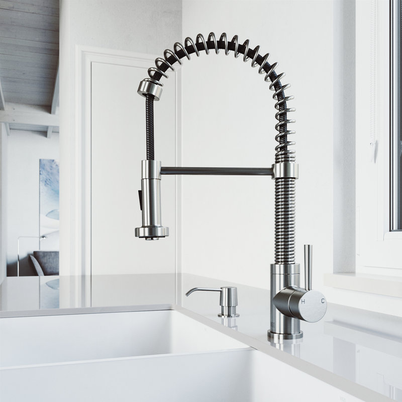 Edison 19" H 1-handle Pull-Down 2-Function Sprayer Kitchen Faucet, Stainless Steel, With Soap Dispenser