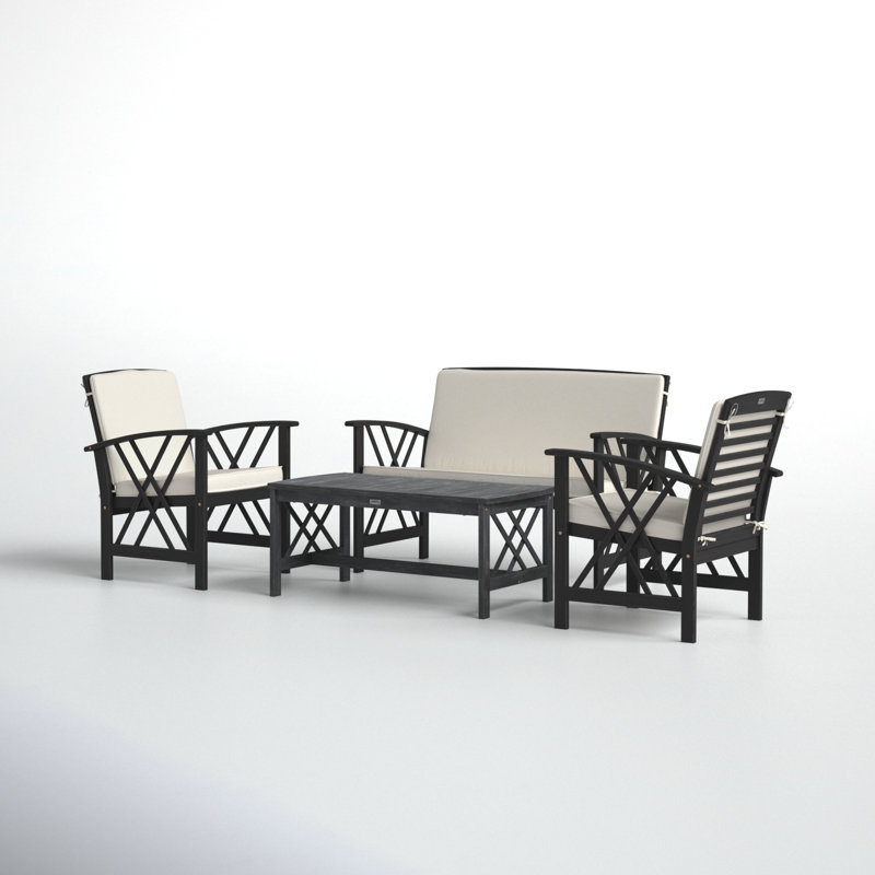Ensemble de conversation avec canapé 4 pièces Calhoun, Cadre noir / coussin beige