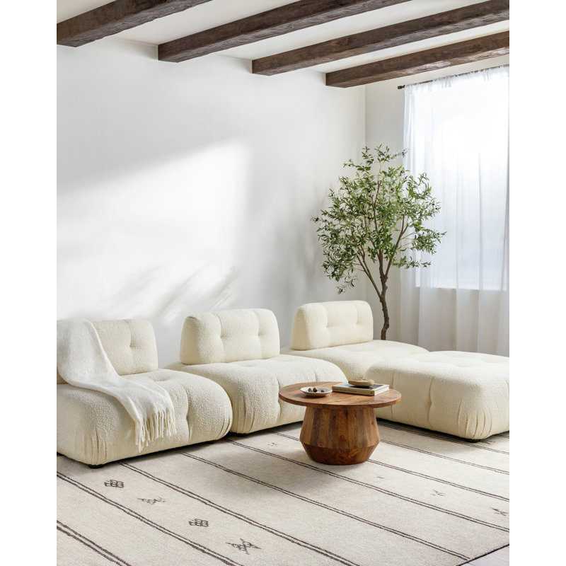 Ivory and Black Stripe Polyester Rectangular Area Rug 7'10" x 10'