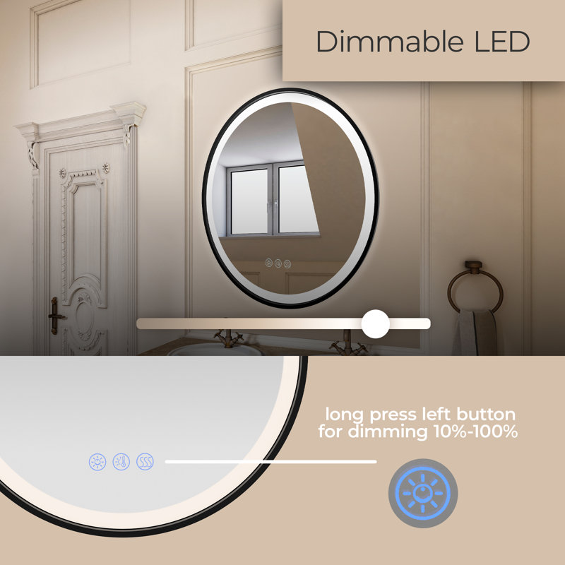 Lucid Collection Front Illuminated 24in Round LED Mirror in with Defogger, CCT Color Temperature Selectability, and Brightness Control with Cleat for Wall Mounting