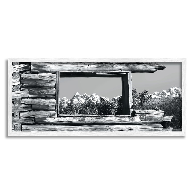 " Rustic Cabin Window ", 10" H x 24" W x 1.5" D, Coastal White Framed Giclee