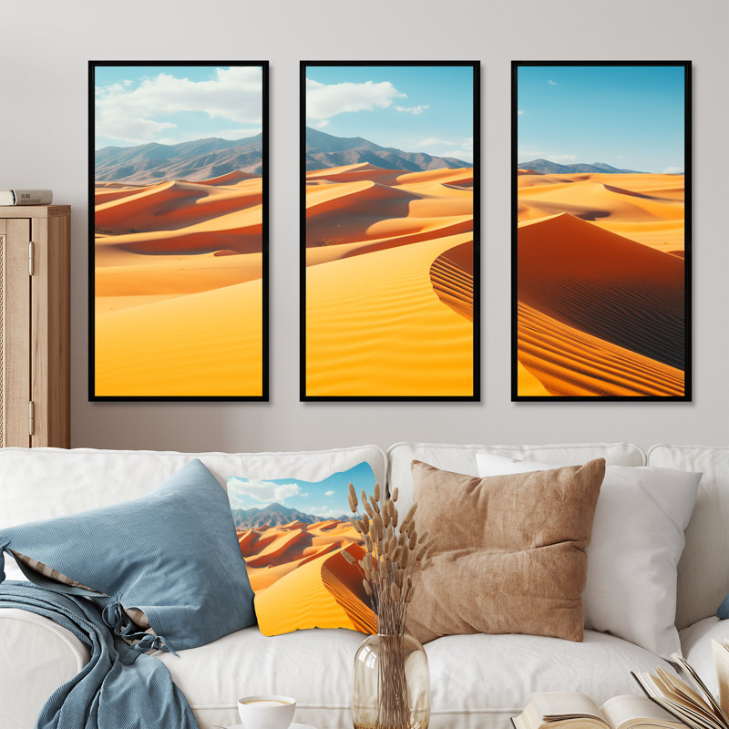 «Yellow Sand Dunes Serenity - Desert», art mural, H 28 po x l 36 po x P 1 po, Cadre flottant noir