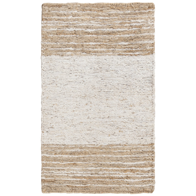 Tapis rectangulaire beige / brun en jute tissé à plat à la main Gary-Brian, Rectangle de 10 pi x 14 pi