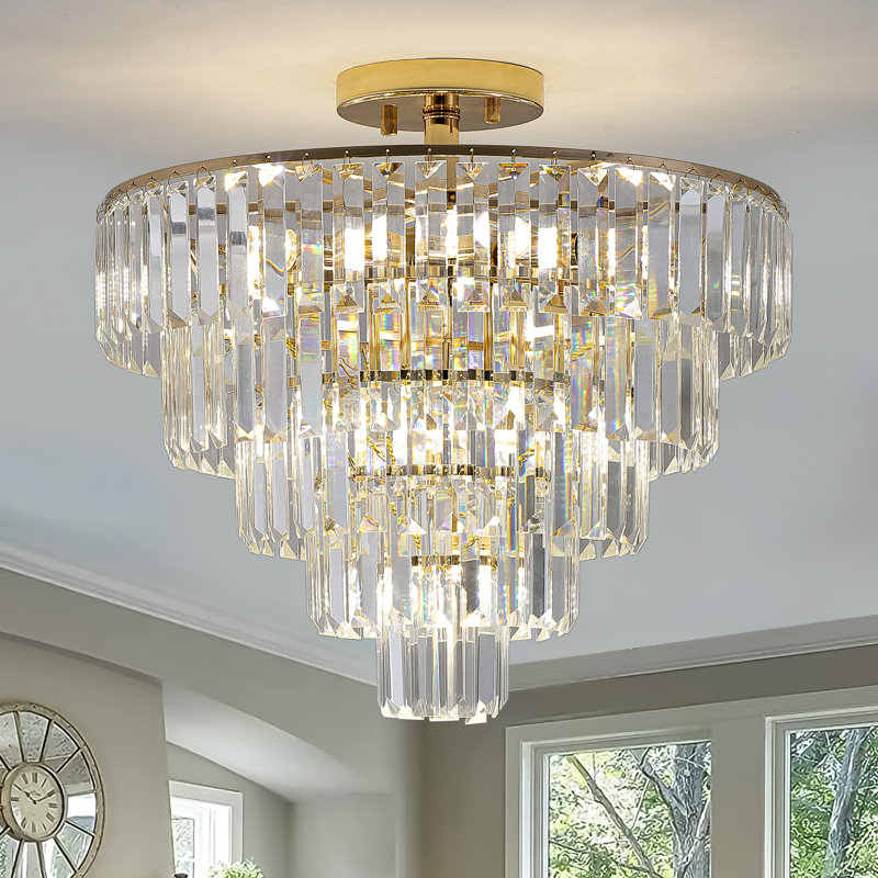 Modern Gold Round 5-Tier K9 Crystal Chandelier, Gold