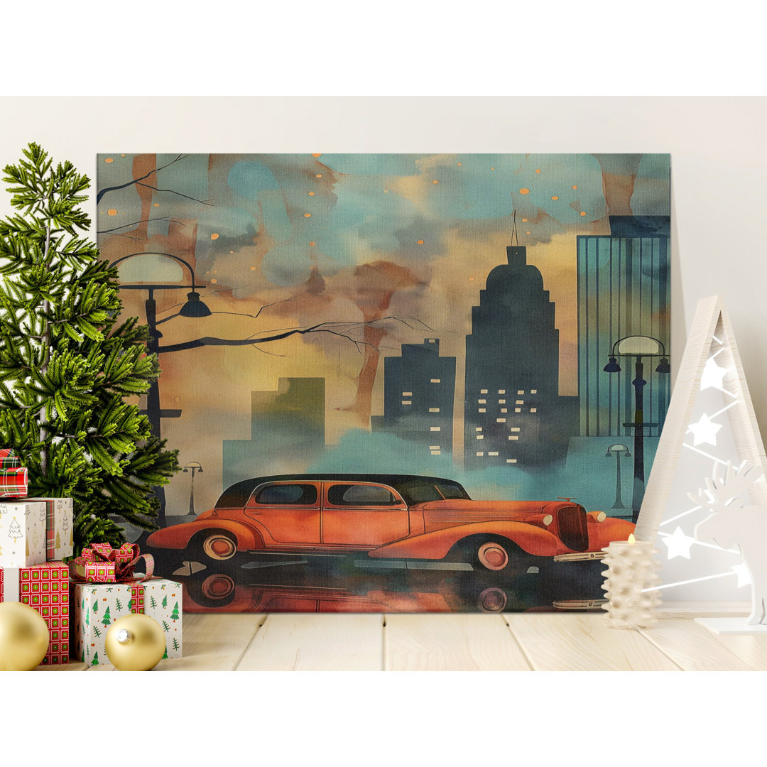 Vintage Car Canvas Wall Art, Cityscape Painting, Gallery Wrapped Canvas Print, Ready to Hang, Modern Decor, Archival Quality, Statement