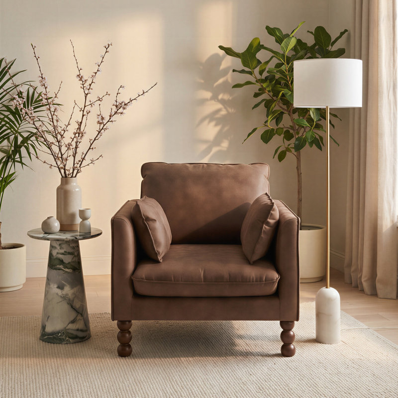 Marilyn Upholstered Armchair, Brown Faux Leather
