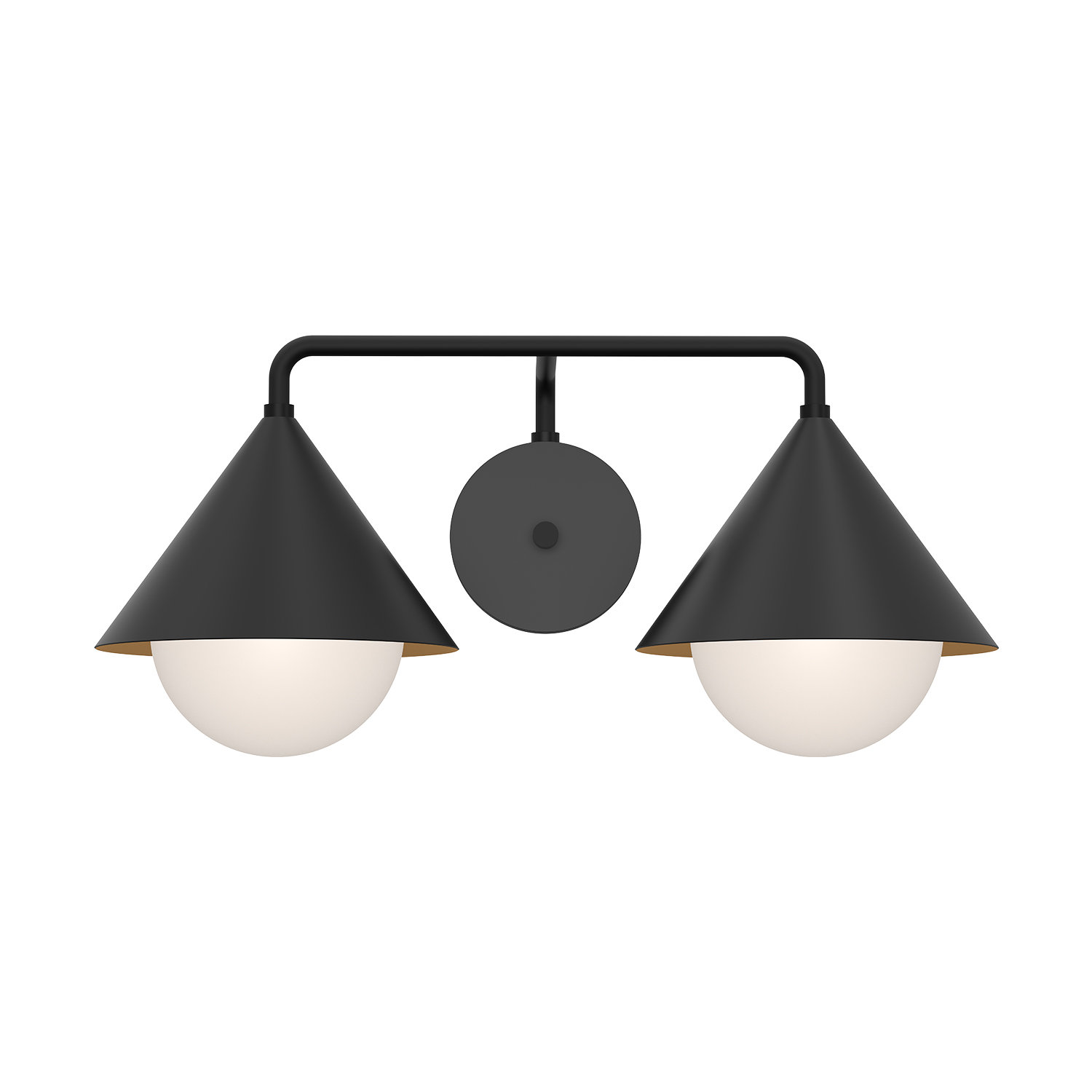 Ireland 2 Light Glass Dimmable Armed Sconce, Matte Black/Opal Glass
