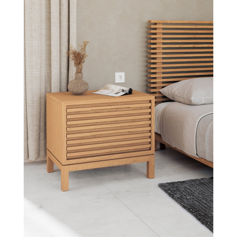 Graball 60.96cm W Solid Wood Bedside Table, Natural
