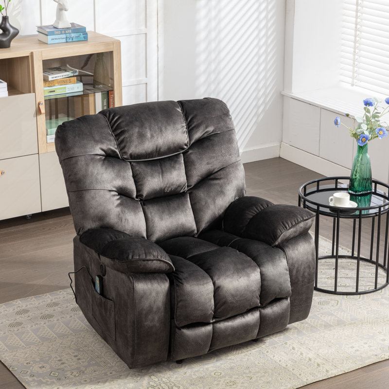 Chayden  40.2" Wide Modern Skin-friendly Microfiber Soft Heated Massage Power Recliner Chair with USB Port, Black Gray