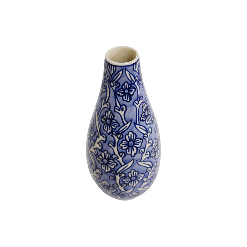 Home&Manor Ceramic Slim Vase Light Blue