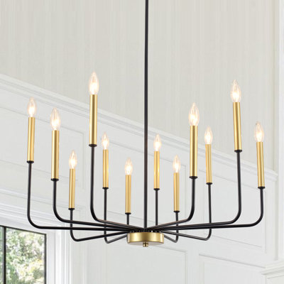 Yazlynn 12 - Light 31.5" Large Dimmable Classic / Traditional Candle Style Modern Industrial Metal Chandelier for Kitchen Island Living Room