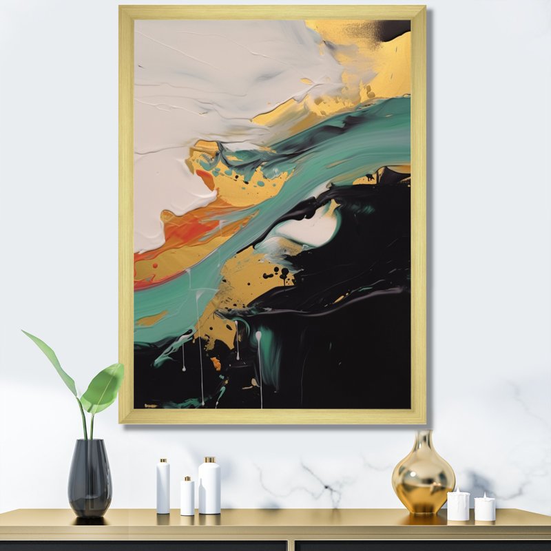 Vert et or, paysages mystiques sur toile, H 32 po x l 16 po x P 1 po, Cadre photo doré simple