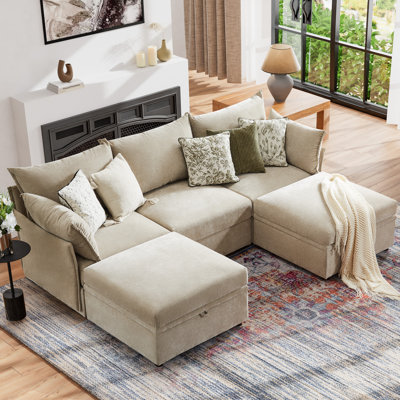 Canapé modulaire moderne réversible de 102 po de largeur avec repose-pieds en tissu chenille de qualité supérieure