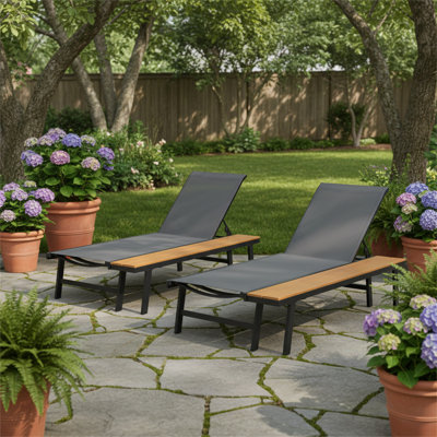 WATERLOO CHAISE LOUNGE WITH ATTACHED WOOD SIDE TABLE, SET OF 2, (62756.00BLKMP2)