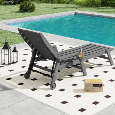 Chaise longue de patio en PEHD 1 pièce Burdge ZeaLuxe avec roulettes et dossier réglable