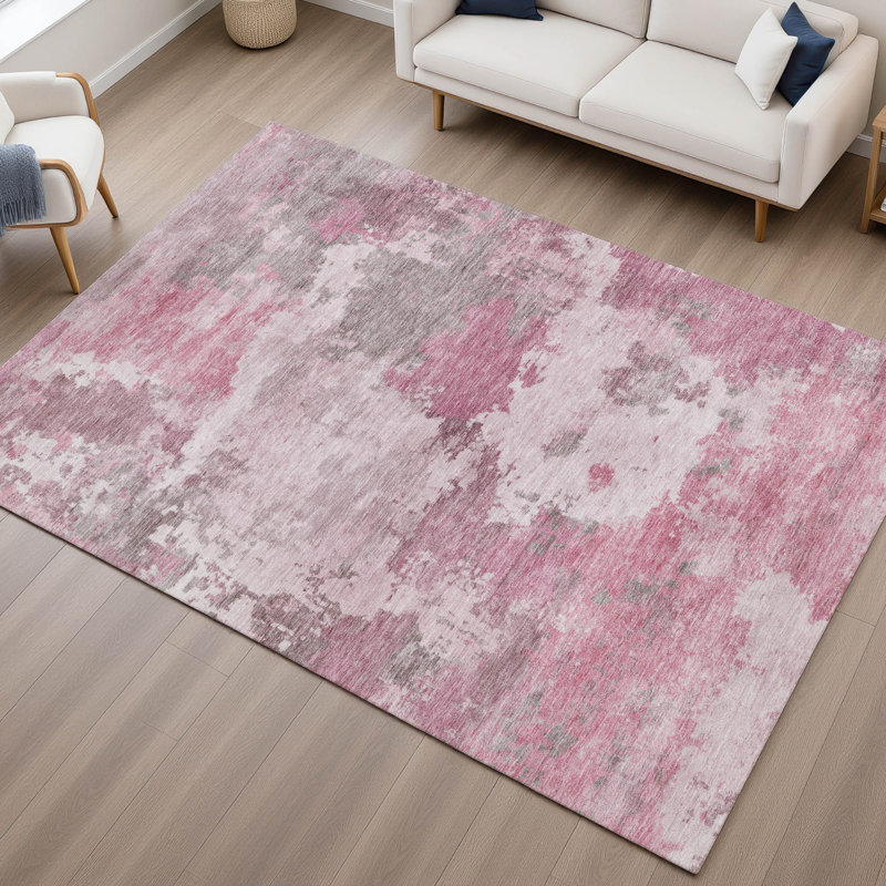 Premium Machine Washable Mayfield AMF2144 abstract Rug, 8' x 10', Pink