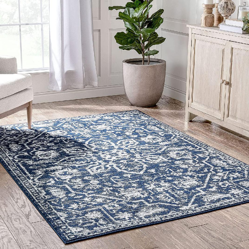 Tapis bleu foncé rétro Dazzle, Rectangle 7'10" x 9'10"