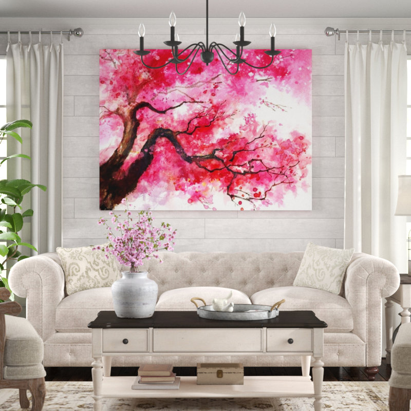 Fleur de cerisier par Emma Brooks - Peinture, Couche de verre, H 47 po x l 62 po