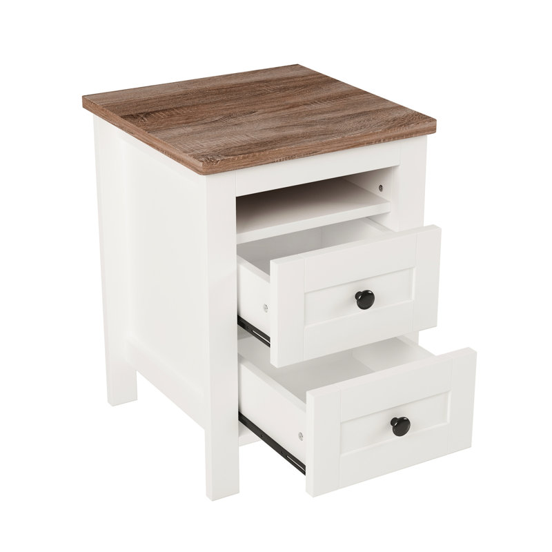 2 Table de chevet pour chambre à coucher en blanc et brun