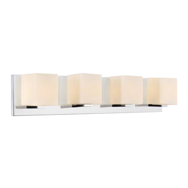 26'' 4-Light Bathroom Sconce with Satin Nickel Finish For Bathroom, Vanity Area, Hallway – G9 LED Compatible – Off-White Glass Shades, Modern Linear Design