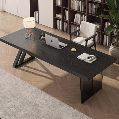 Bureau de grande taille en pin massif (78,74 po) – Support triangulaire en acier au carbone avec pieds en acrylique dégradé, plateau épaissi et élargi, bureau long de luxe, léger et transparent, idéal pour un bureau à domicile, stable et robuste.