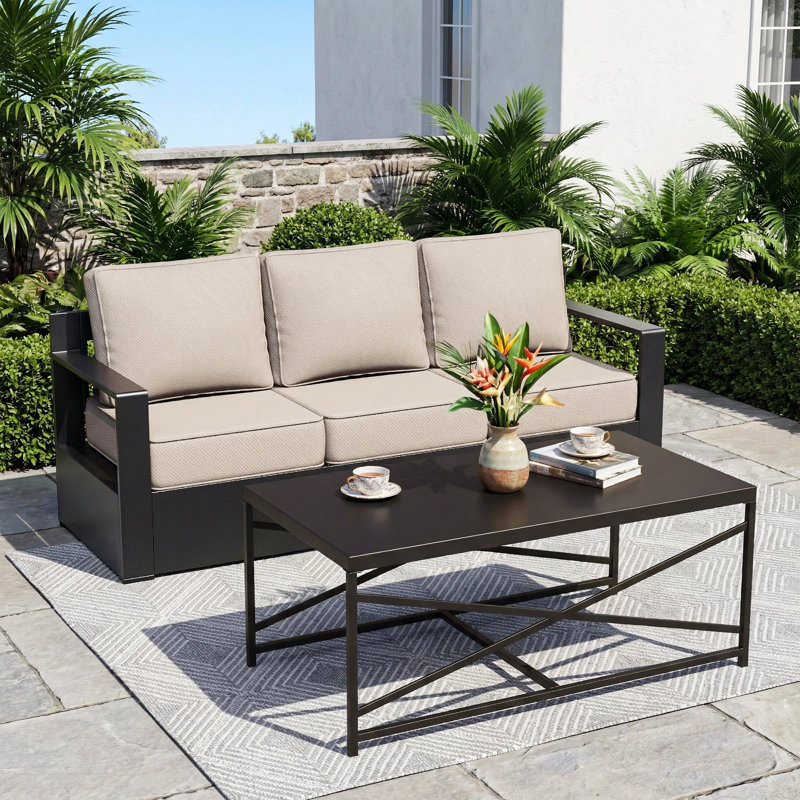 Table basse d'extérieur moderne rectangulaire en fer pour patio l 47 po x P 25 po, Brun
