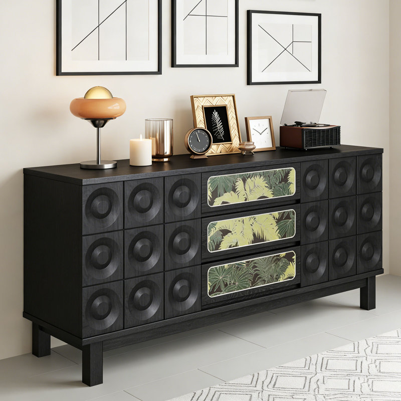 Buffet de rangement rétro multifonctionnel, H 33,46 po x l 70,86 po x P 15,74 po, Noir