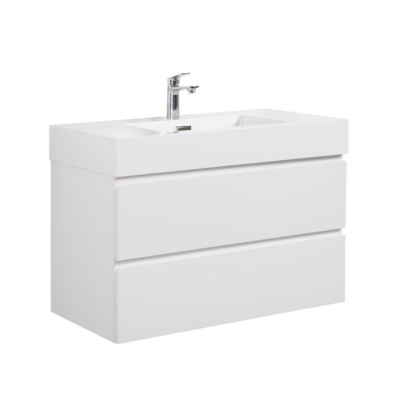 Modern Bathroom Large Storage Wall Mount Vanity, White, White