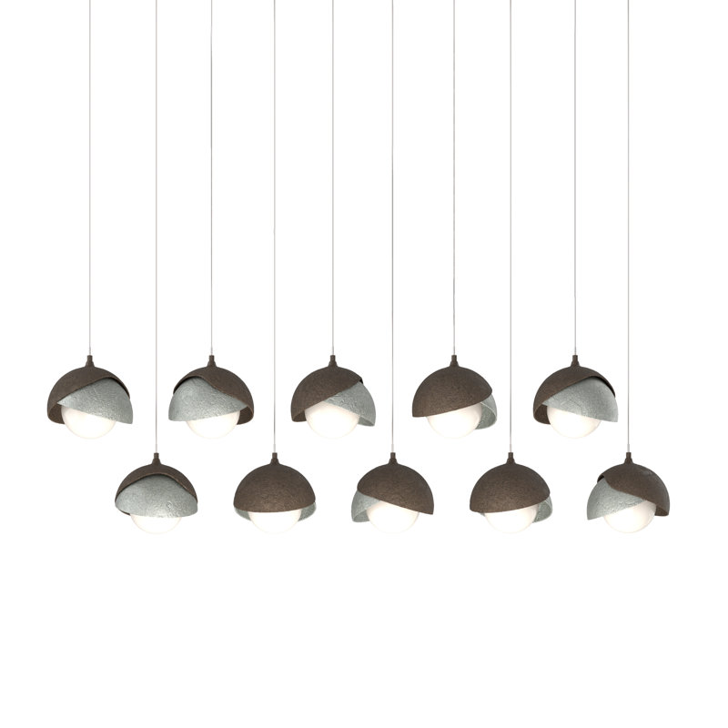 Brooklyn 10 - Light Double Shade Linear Pendant, Long: 10" to 130", Bronze, Vintage Platinum