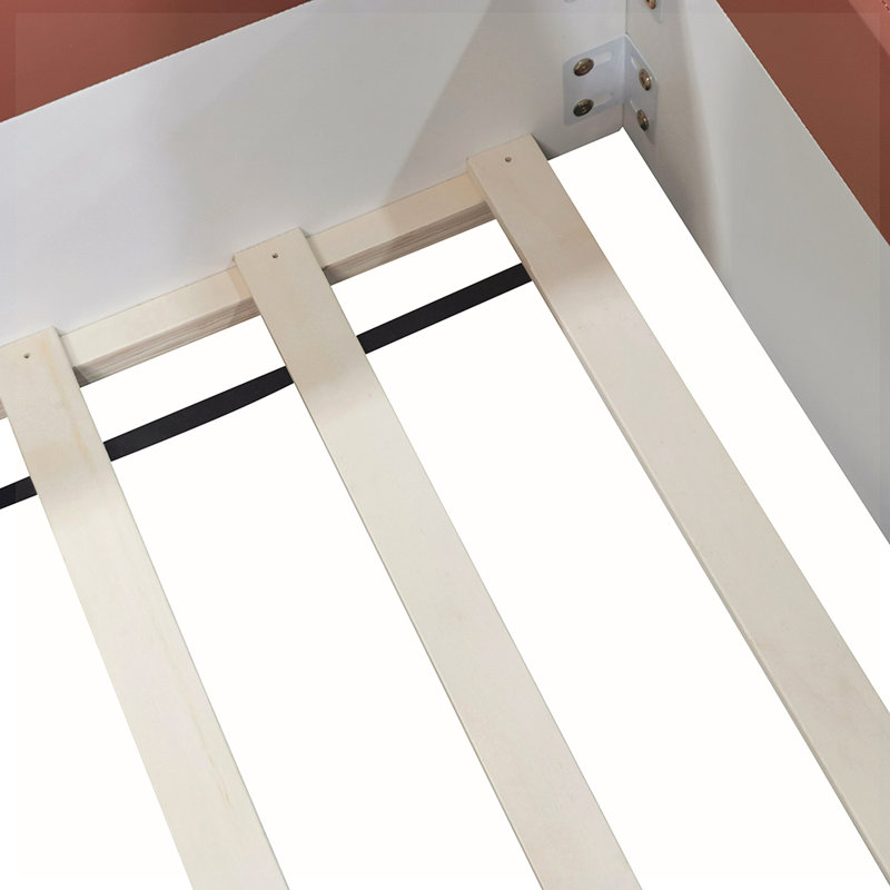 Lit plateforme tapissier avec escalier, Simple, Brun