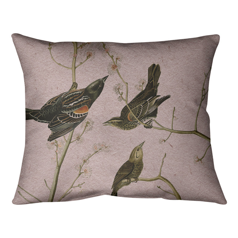 Winged Starling Lumbar Pillow, Pink, Down Alternative, 14" x 10"