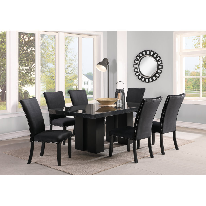 20'' H Velvet Upholstered Dining Chair, Black