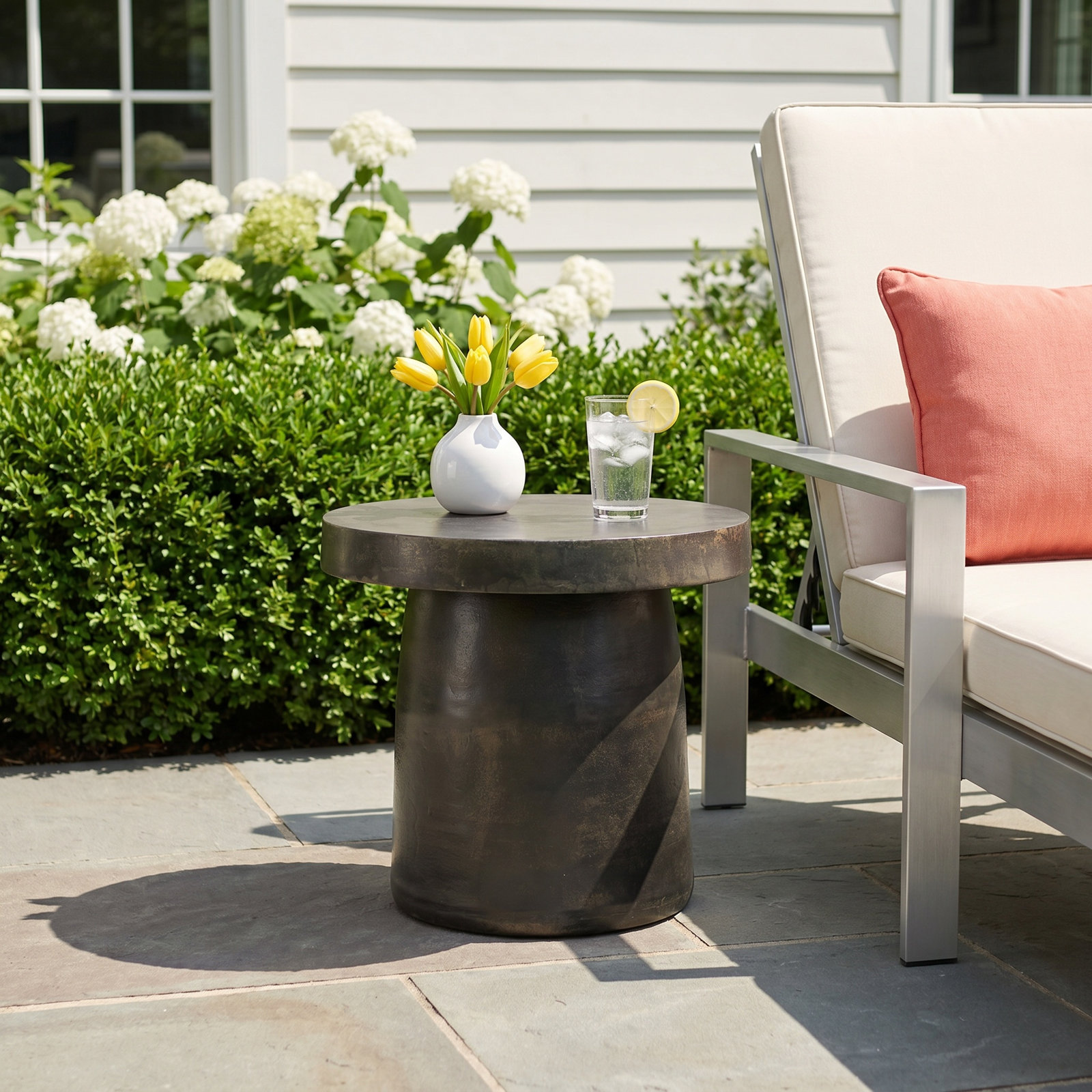 Paz Outdoor End Table, Distressed Bronze