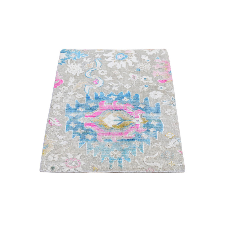 Tapis fait à la main 2 pi x 3 pi 1 po en soie texturée avec influence Oushak 0CC0A493DE8E4B8DA65FB79E9D99D058
