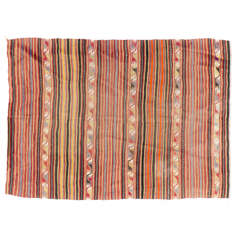 Kilim turc rétro coloré tissé à la main 5,6 x 7,8 pi (tissage à plat), entièrement en laine